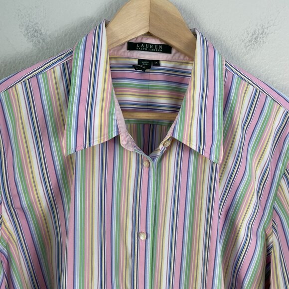 Lauren Ralph Lauren Womens Plus 2X Pastel Striped Button Up Shirt Long Sleeve - Picture 9 of 11